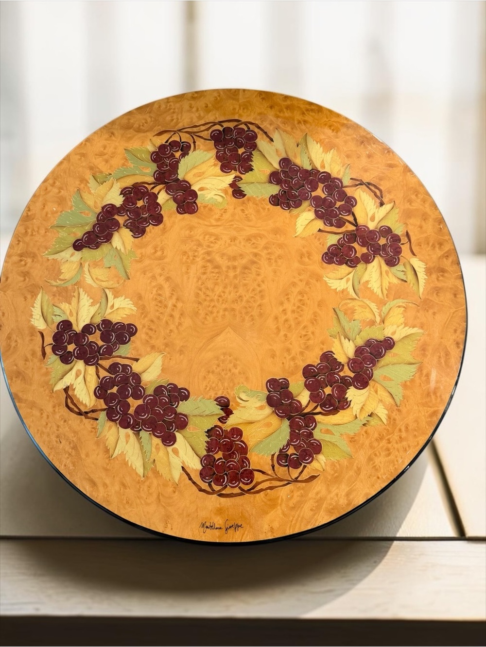 Signed Italian Sorrento Inlaid Wood Lazy Susan – Mastellone Giuseppe – 20.5”